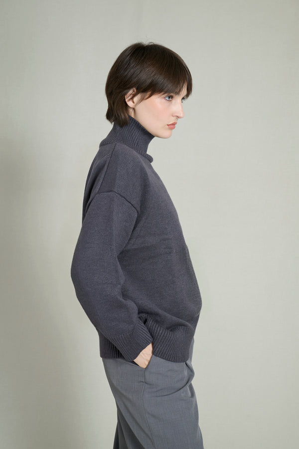Pull col haut doux et chaud gris