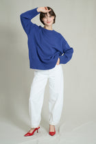 Pull oversize col rond maille épaisse bleu roi
