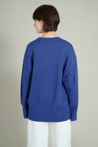 Pull oversize col rond maille épaisse bleu roi
