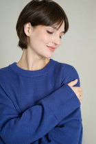 Pull oversize col rond maille épaisse bleu roi