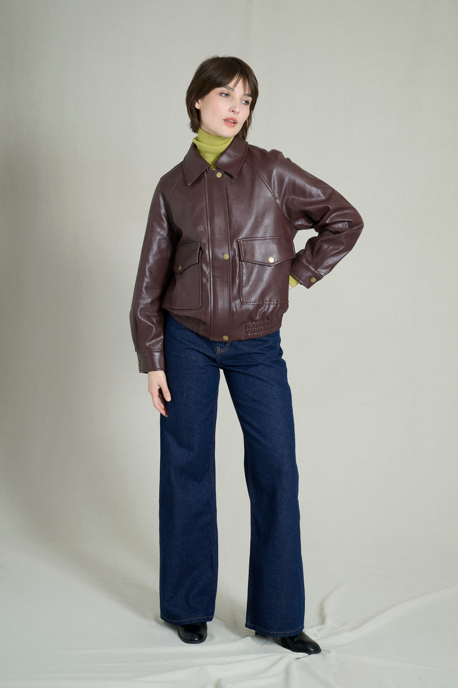 Veste Bombers  effet cuir Bergundy
