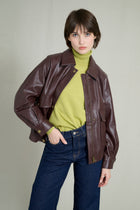 Veste Bombers  effet cuir Bergundy
