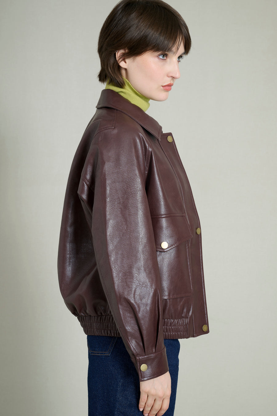 Veste Bombers  effet cuir Bergundy