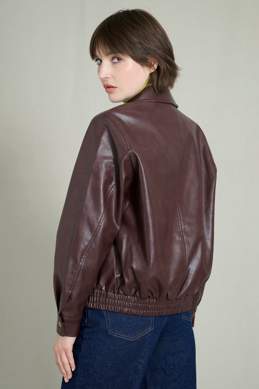 Veste Bombers  effet cuir Bergundy