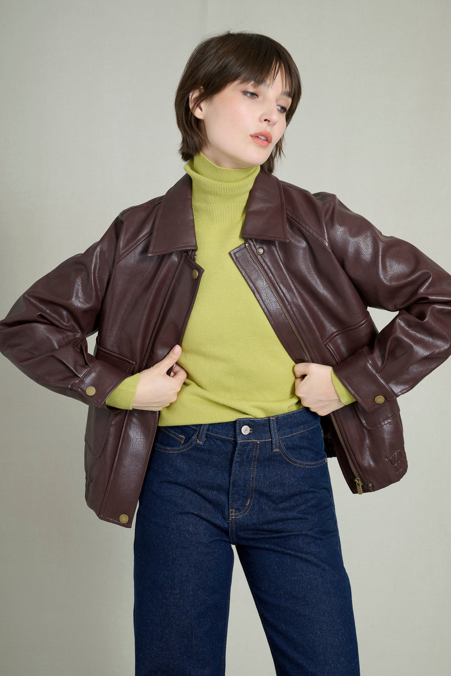Veste Bombers  effet cuir Bergundy