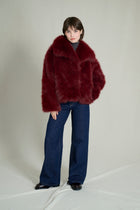 BURGUNDY FAUX FUR COAT