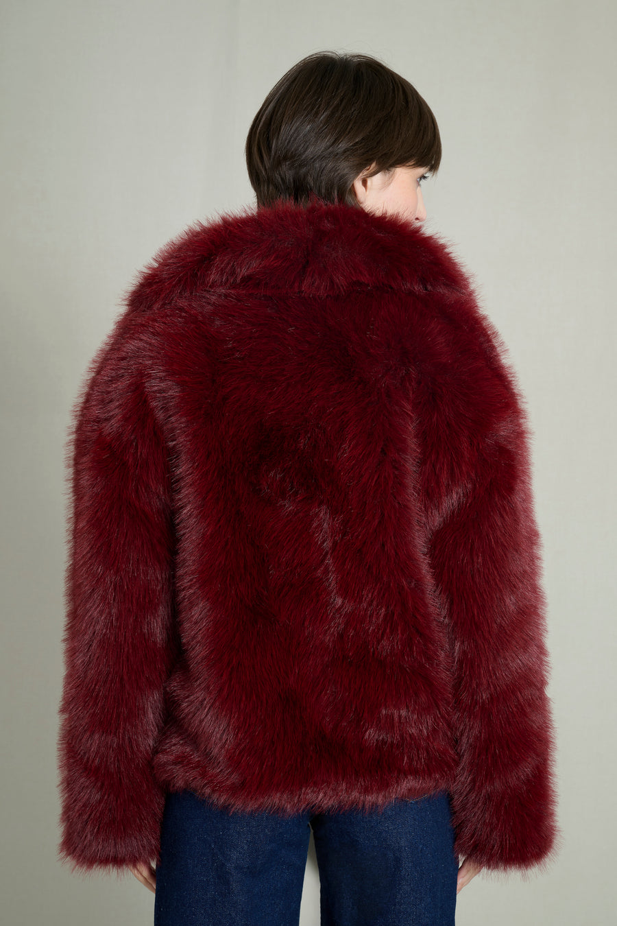 BURGUNDY FAUX FUR COAT