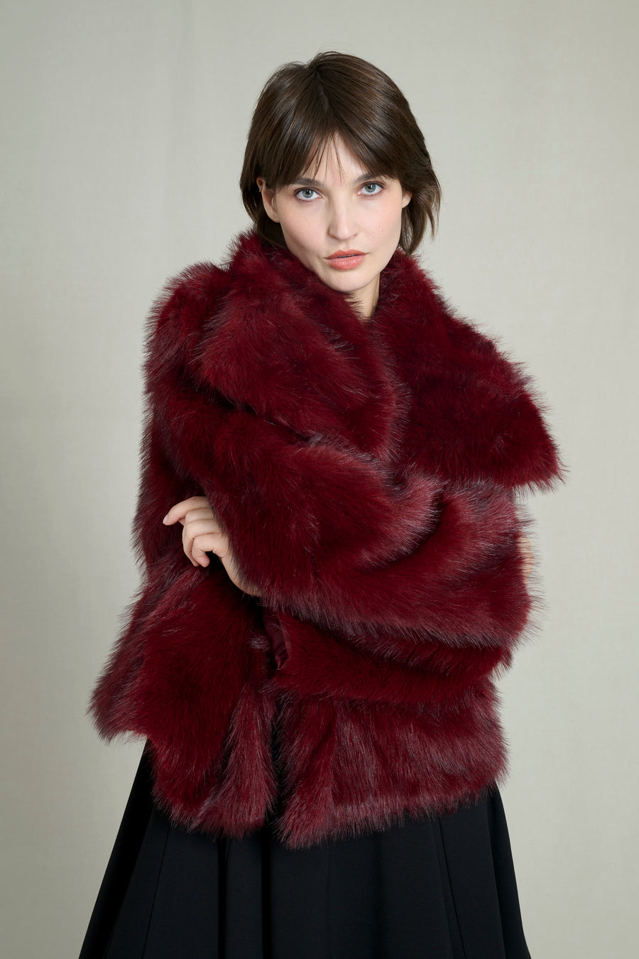 PREMIUM BURGUNDY FAUX FUR COAT