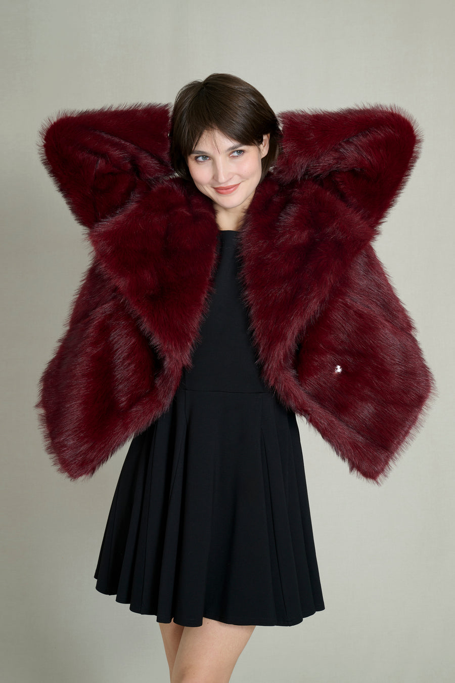 PREMIUM BURGUNDY FAUX FUR COAT