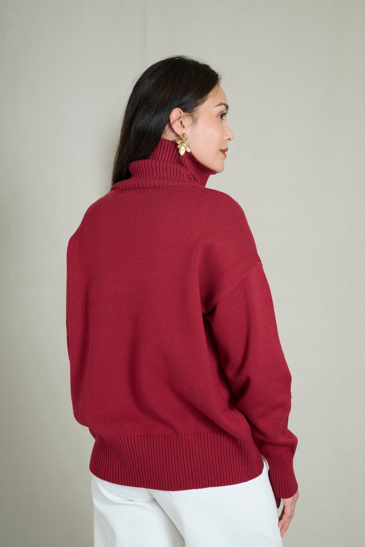 Pull col haut doux et chaud bordeaux