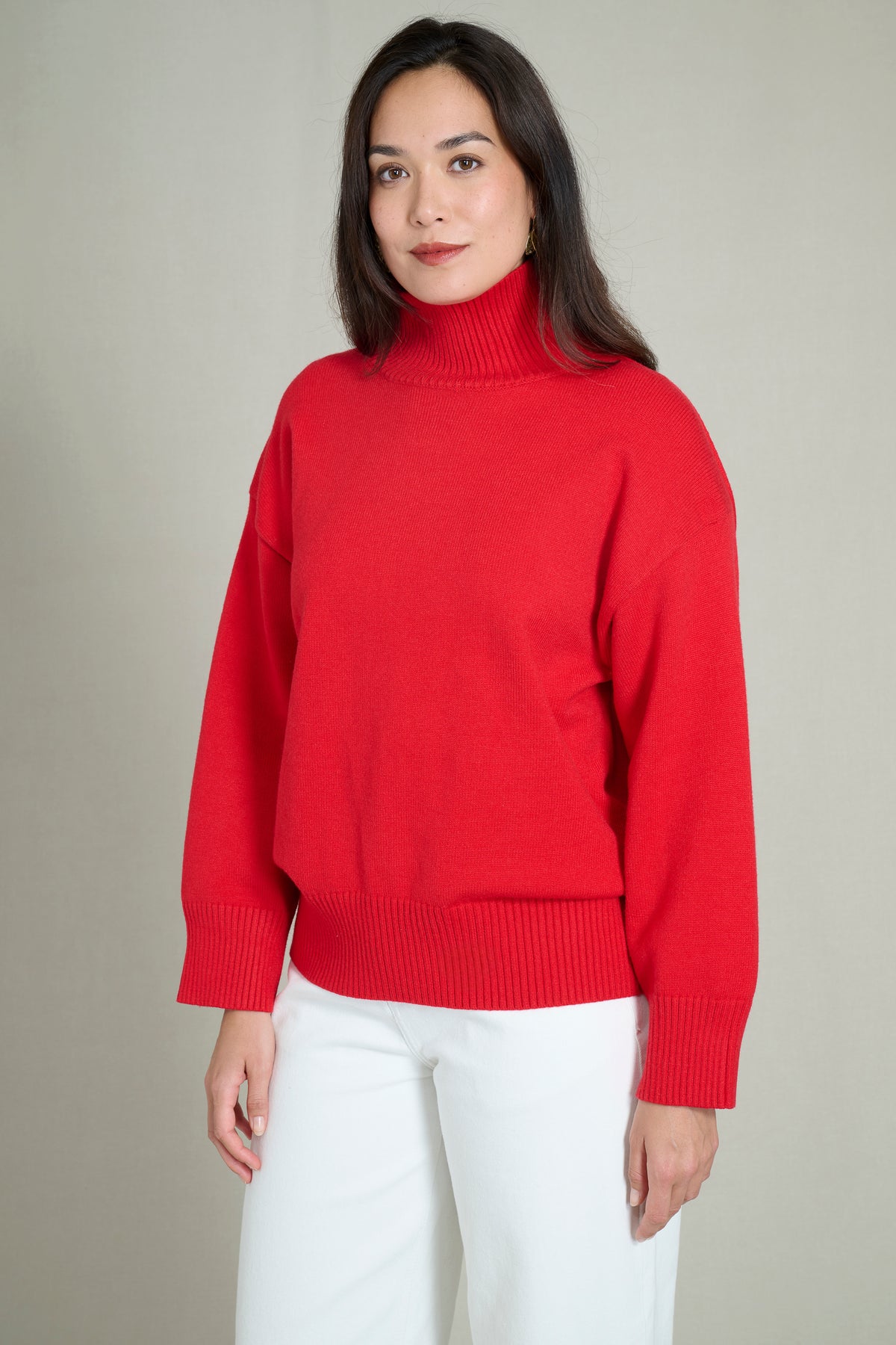 Pull col haut doux et chaud rouge