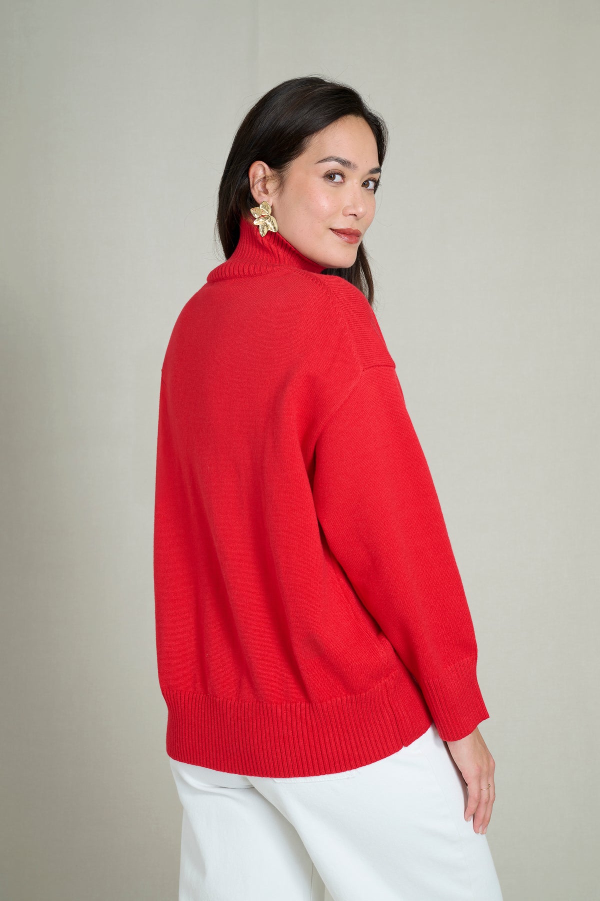 Pull col haut doux et chaud rouge