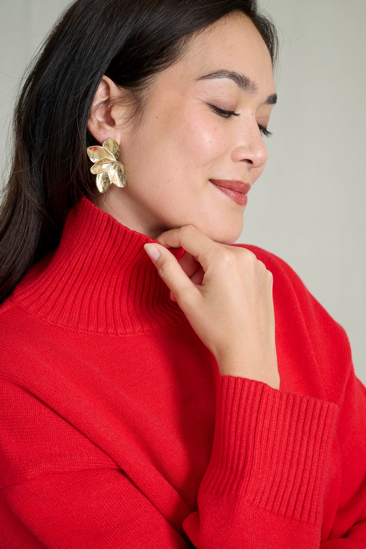 Pull col haut doux et chaud rouge