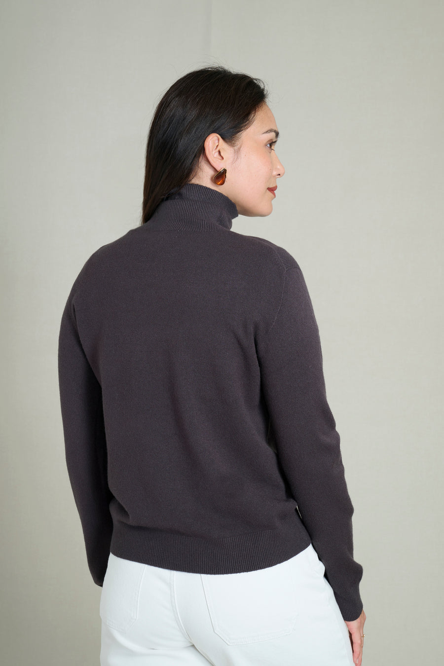 Pull col roulé maille fine sans couture marron