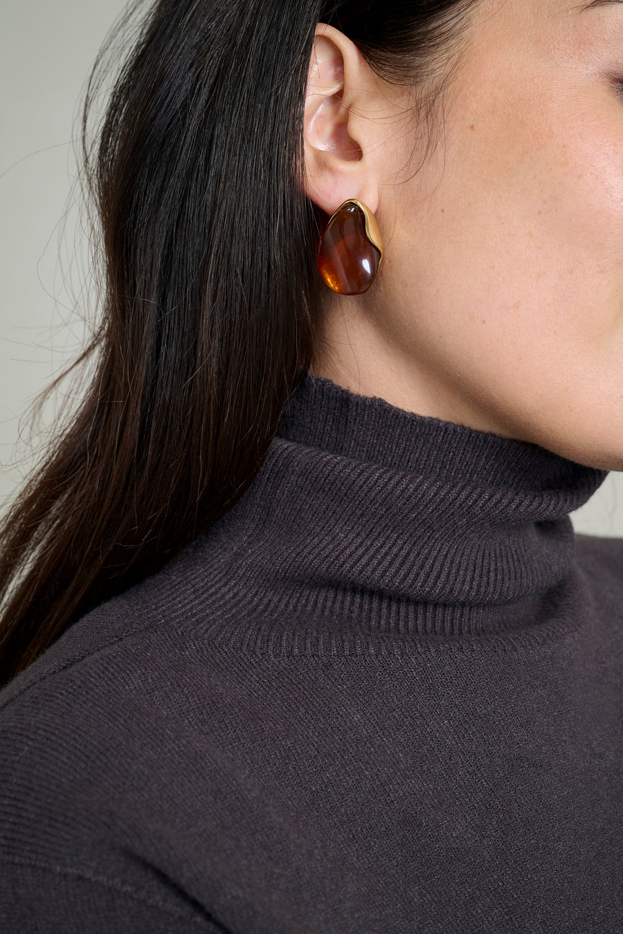 Pull col roulé maille fine sans couture marron
