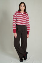 Pull col polo rayé bordeaux et blanc