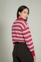 Pull col polo rayé bordeaux et blanc