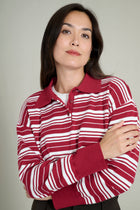 Pull col polo rayé bordeaux et blanc