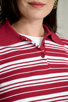 Pull col polo rayé bordeaux et blanc