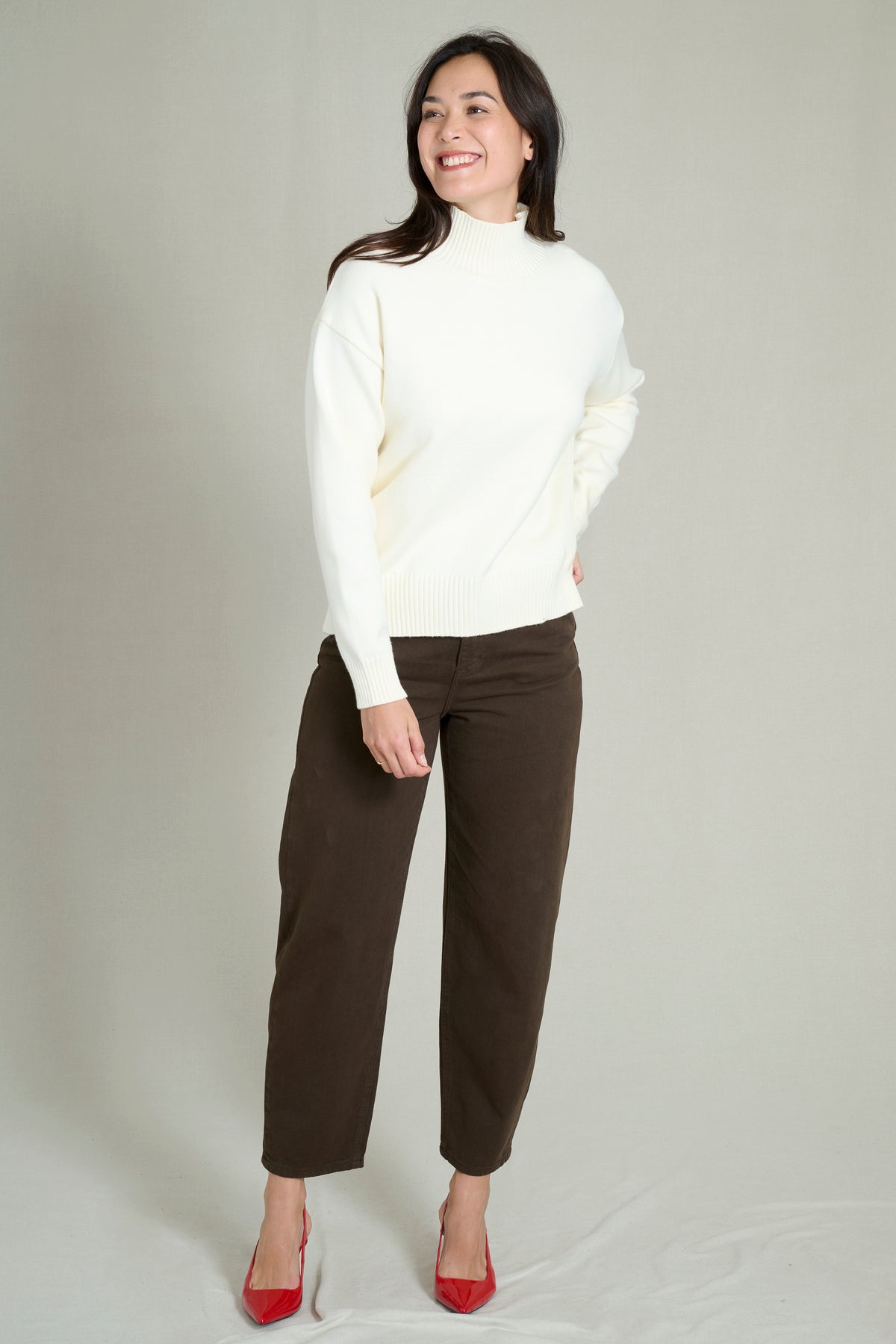 Pull col haut doux et chaud crème
