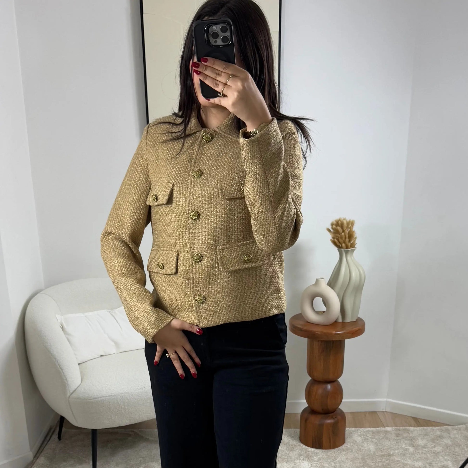 VESTE EN TWEED CAMEL ROMY Noza Co1