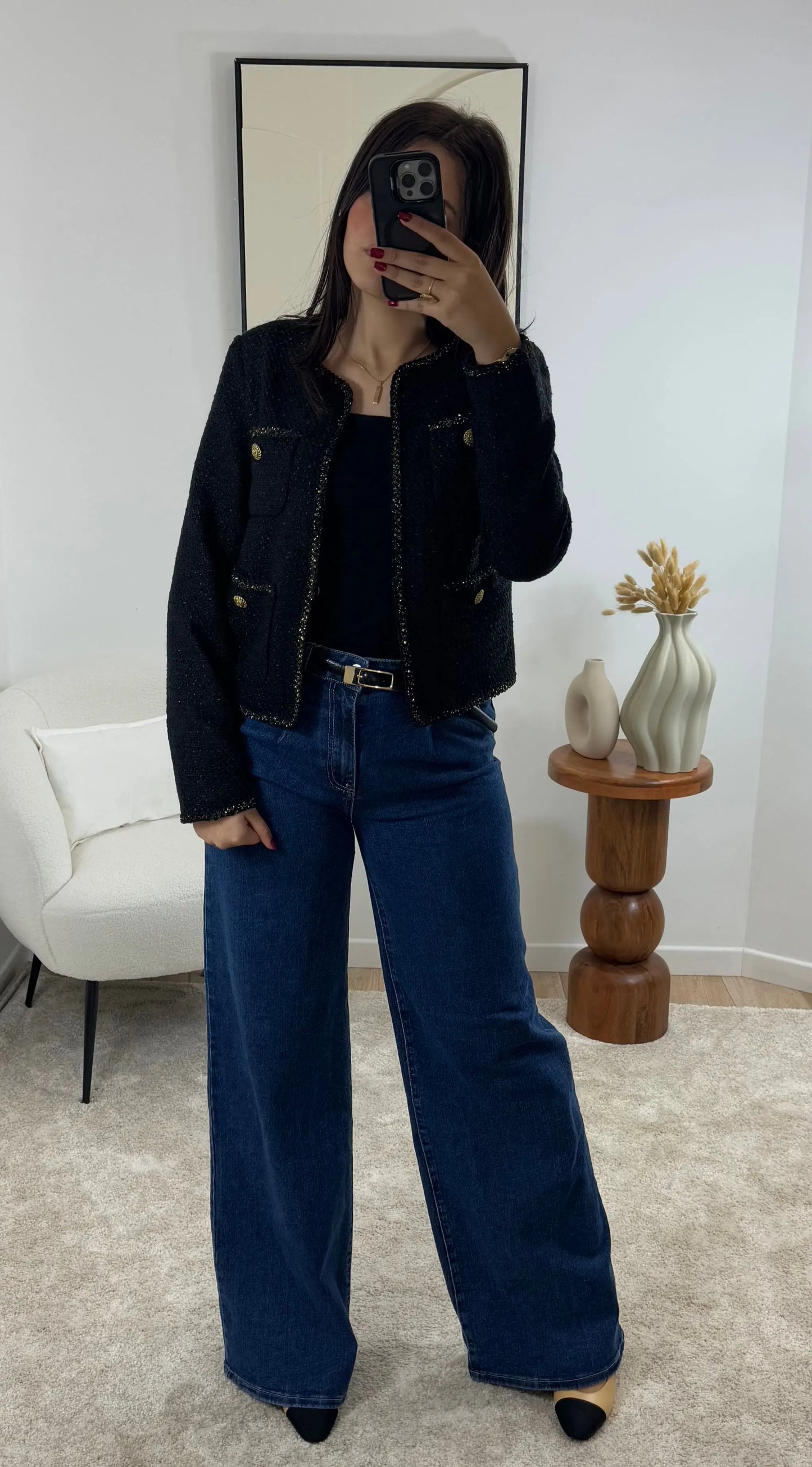 VESTE TWEED NOIR Noza & Co